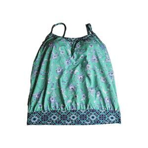 Lands' End Blouson Soft Cup Sz 12 Tankini Grenn Blue Florals Coastal Summer